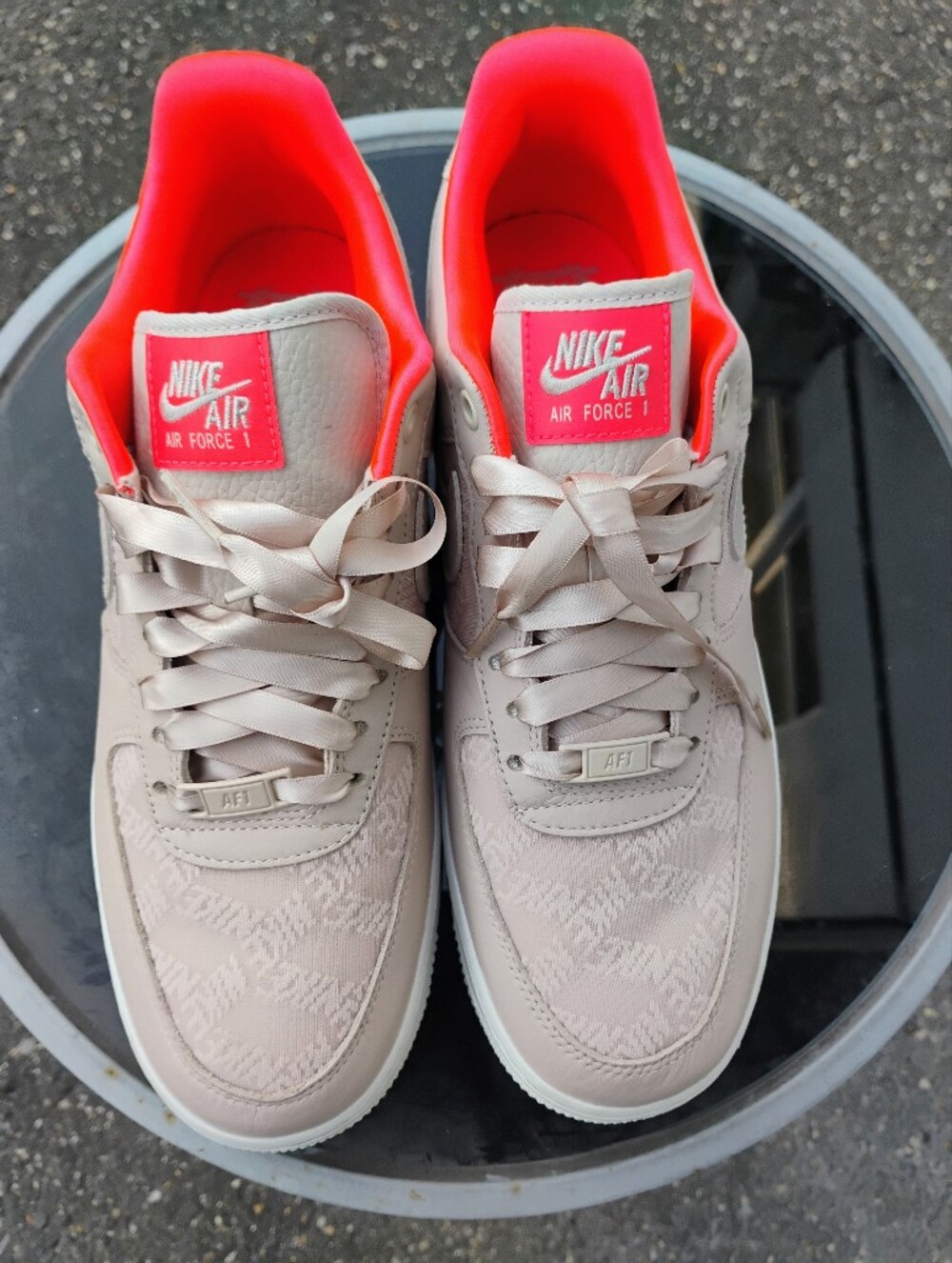 Women's Rare Light Pink And Florescent Pink Nike Air Force One With Ribbon Laces